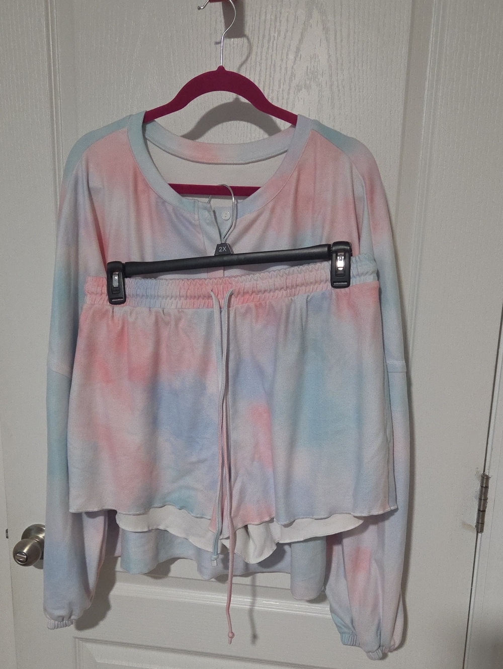 Tie-Dye Pastel Lounge Top and Shorts Set - Pink & Blue